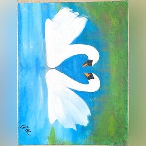 Elegant Swan Canvas Art - White and Blue